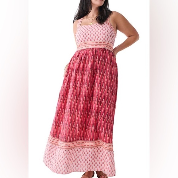 New Faherty Floral Block Multiprint Sm 4/6 Pink Linen Halter Criss-Cross Maxi - Picture 6 of 14